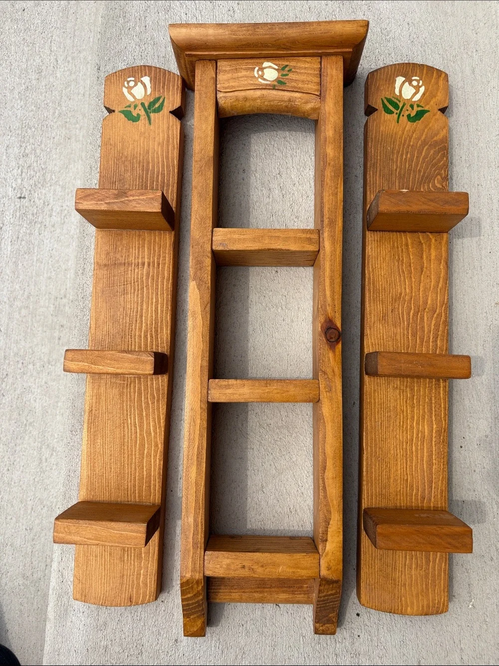 VTG Hand-Painted Wooden Wall Shelf Set (3-Piece) Cottagecore 18”